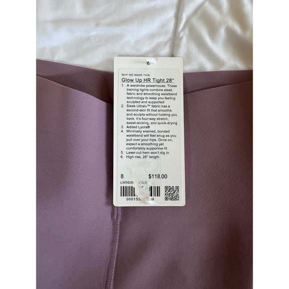 NEW Lululemon GLOW UP HR TIGHT 28" Size 8  Lavender Lux Workout Shaping NWT - Picture 5 of 10
